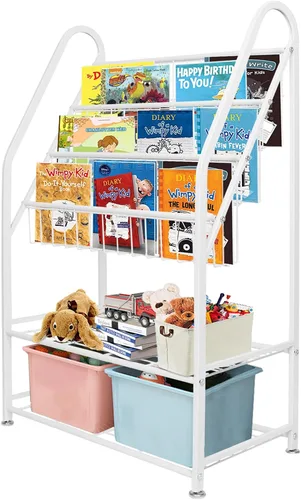 Vista 12 de aboxoo Estantería de metal para niños, grande, independiente, para habitación de los niños, organizador de juguetes de 32 pulgadas, estantería