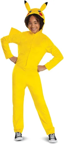 Vista 5 de Disfraz de Pikachu para niños, disfraz oficial de Pokémon con capucha, Amarillo
