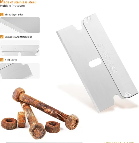 Vista 4 de EHDIS 100 cuchillas de afeitar – Cuchillas de afeitar de acero inoxidable con borde recto para rascador de pintura, cortador de caja, uso industrial