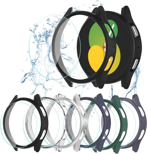 Vista 9 de Paquete de 6 + 6 fundas protectoras de pantalla para Samsung Galaxy FE/Galaxy Watch 5/Galaxy Watch 4 de 1.575 pulgadas, película de vidrio templado