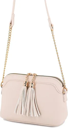 Vista 3 de Bolso cruzado pequeño con dos borlas con correa de cadena, bolso pequeño para mujer