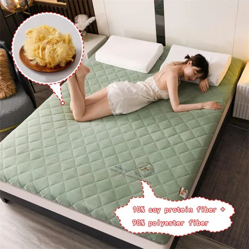 Vista 7 de KKCD Shikibuton - Colchón de futón japonés de felpa, cálido y suave, colchón enrollable para tatami, tapete portátil para dormir con fibra de Verde