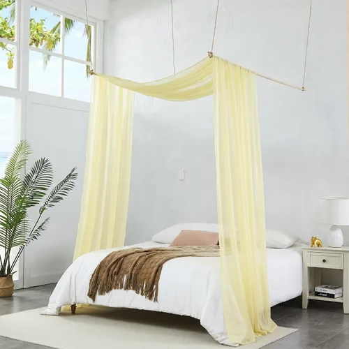 Vista 7 de Warm Home Designs Cortinas de Dosel de Cama Beige de 55 x 144 Pulgadas. Nuestras Cortinas de Cama con Dosel Individual Funcionan Muy Bien como Dosel