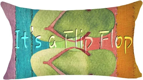 Vista 2 de LIPOR Juego de 4 fundas de almohada lumbares de algodón y lino con texto en inglés "It's Summer Time Life is Better in Flipflok", para sofá, 12 x 20