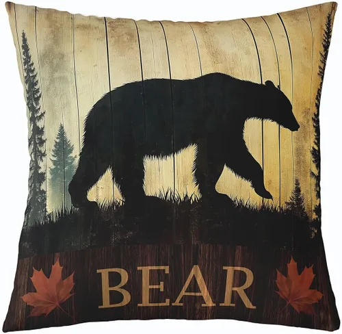 Vista 16 de Erosebridal Funda de almohada rústica de oso de 16 x 16 pulgadas, funda de almohada cuadrada decorativa de cuadrícula de búfalo, funda de almohada