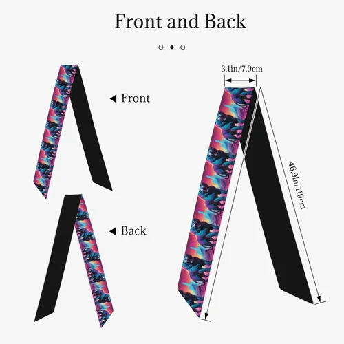 Vista 2 de Synthwave Sabertooth Pattern Silk Scarf for Women 46.9 * 3.1 In Headband