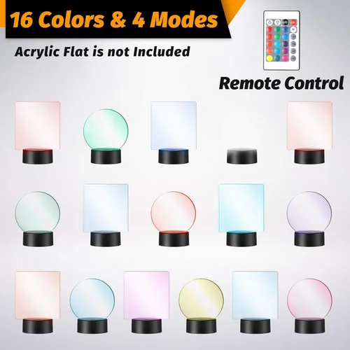 Vista 5 de Honoson Base de lámpara LED de noche 3D de 4 piezas, 16 colores, base de exhibición de luces LED con control remoto y cable USB, marco de luces