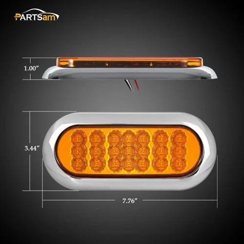 Vista 8 de Partsam 2 unidades de 6 pulgadas ovaladas cromadas para remolque, color rojo, 10 luces LED traseras y 2 luces de remolque ovaladas ámbar de 6-1/2