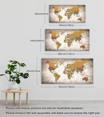 Vista 3 de B0550 - Póster de mapa del mundo, lienzo para pared, diseño moderno enmarcado del mundo, decoración de oficina en casa, mapas, impresiones