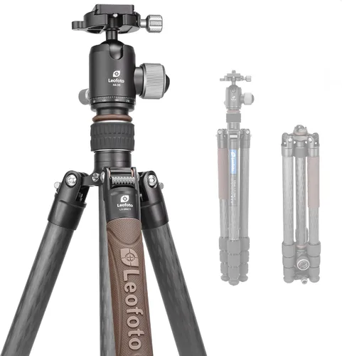 Vista 11 de Leofoto LX-224CT+XB-32Q Trípode de viaje, serie urbana, fibra de carbono, secciones de 4 patas, portátil y ligero, pierna reversible y columna
