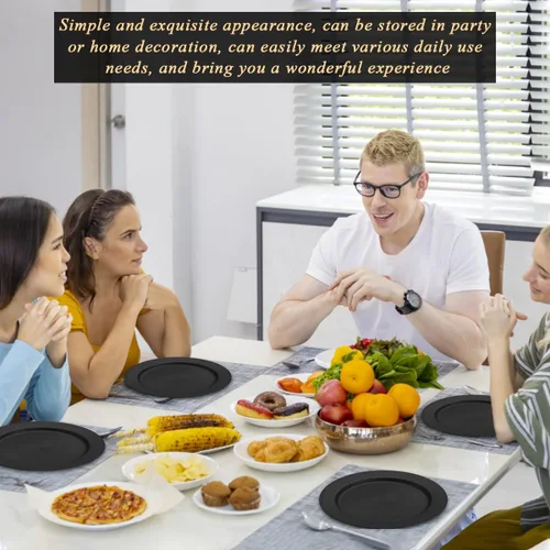 Vista 6 de Berglander Juego de 12 platos de plástico negro de 10 pulgadas, platos planos reutilizables e irrompibles, platos de ensalada, cuencos para pasta