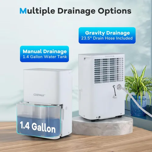 Vista 5 de COSTWAY Deshumidificador Energy Star de 65 pintas, 5000 pies cuadrados, deshumidificador portátil grande para sótanos con 2 modos y 3 velocidades