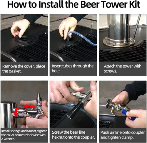 Vista 3 de TMCRAFT Kit de torre Kegerator, kit de conversión de cerveza de doble toque, torre de cerveza de acero inoxidable con regulador CGA-320 de doble