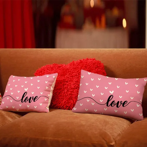 Vista 2 de GEEORY GW05-12 - Juego de 2 fundas de almohada para el día de San Valentín de 12 x 20 pulgadas, fundas de almohada decorativas con corazones rosados