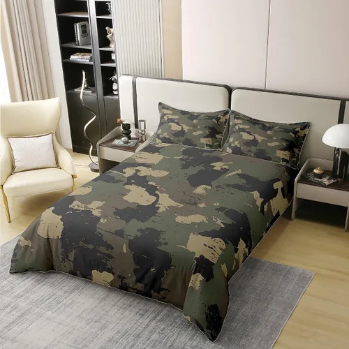 Vista 2 de Juego de funda de edredón de camuflaje 100% algodón para niños, adolescentes, estilo militar, juego de funda de edredón con estampado de camuflaje