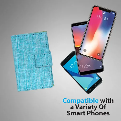 Vista 4 de Stick On Cartera del teléfono celular y titular de la tarjeta para la caja del teléfono Compatible con iPhone (azul verde)