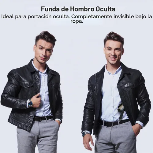 Vista 5 de Funda de hombro general vertical para pistola ajustable de cuero PU para transporte oculto con doble bolsillo para municiones - Compatible