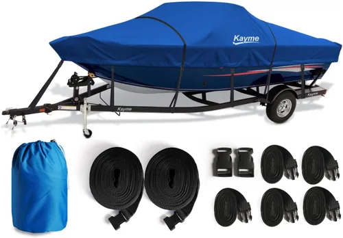 Vista 25 de Kayme Cubierta de lancha resistente 1200D para barcos de 14 a 16 pies, impermeable, resistente al desgarro con correas reforzadas al viento, ideal