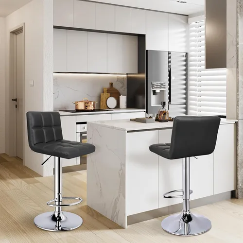 Vista 2 de ERGOSEAT Juego de 2 taburetes de bar ajustables de doble aguja con respaldo de 6 cuadrados, color negro