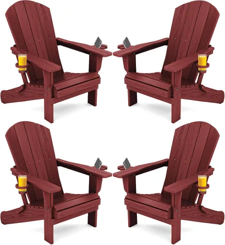 Vista 20 de SERWALL Silla Adirondack plegable, Silla Adirondack HDPE con textura de madera - gris Compuesto de HDPE, impermeable, grano de madera, taza