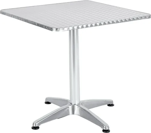Vista 11 de BTEXPERT Mesa cuadrada de restaurante para interiores y exteriores, 23.75 pulgadas, muebles de aluminio plateado de acero inoxidable con base