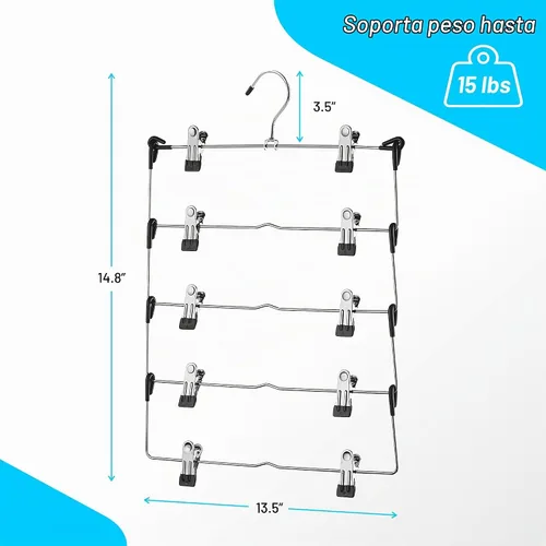 Vista 7 de DEILSY™ Perchas para falda de 5 niveles con clips (3 PK) Perchas para ahorrar espacio de pantalones Múltiples en una con clip Perchas para ropa