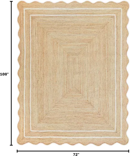 Vista 71 de Alfombra de Yute Natural Ondulada Festoneada - Corredor de Entrada Boho, Festón Estilo Granja, Blanco Roto (8'x10') Camino de entrada bohemio