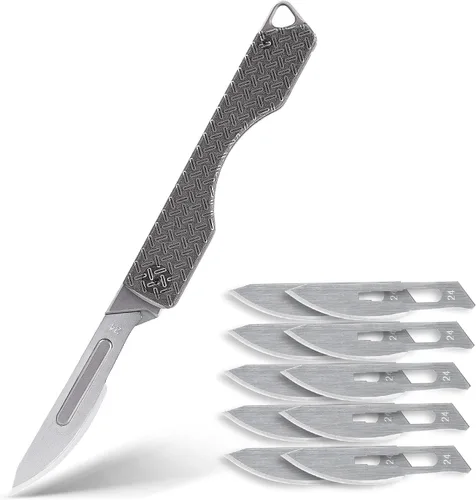Vista 16 de KeyUnity KK01 Cuchillo plegable de titanio, cuchillo de bolsillo EDC con hoja reemplazable #24, para caza al aire libre, campamento, pesca