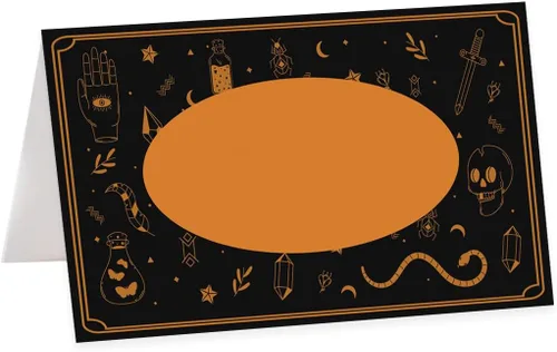 Vista 34 de Andaz Press Tarjetas de lugar con nombre de Halloween para colocar la mesa, etiquetas de alimentos en blanco para tarjetas de bufé de fiesta
