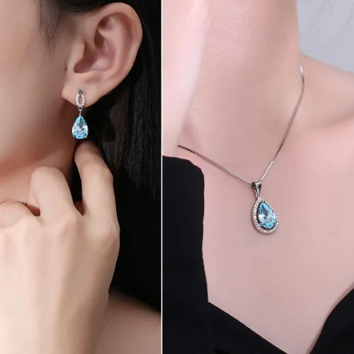 Vista 3 de JIANGXIN Teardrop Birthstone 925 Sterling Silver Rhodium Plated Gemstone Jewelry Set for Women Stud Earring Pendant Necklace 1618inch Italian Box