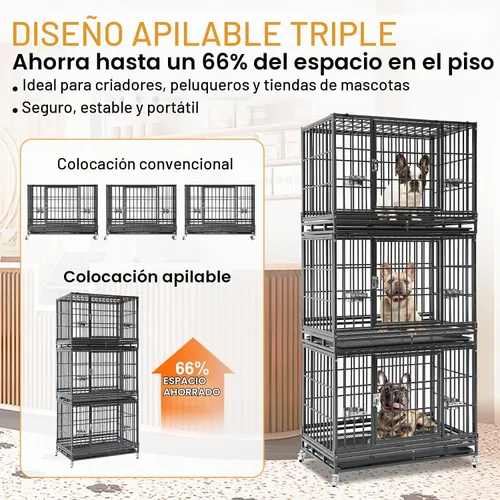 Vista 7 de Homey Pet Jaula apilable resistente de 37 pulgadas con ruedas para perros