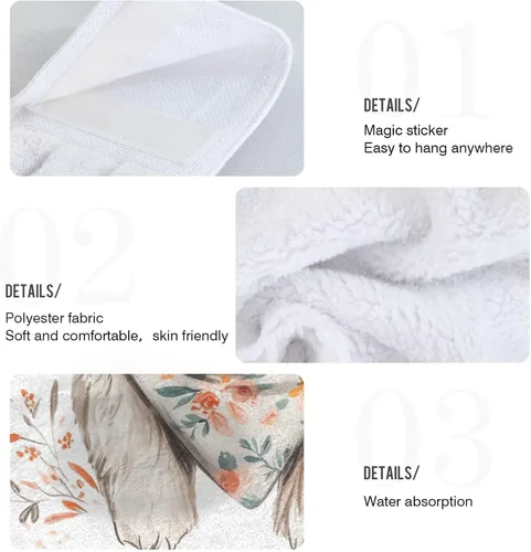 Vista 5 de Toalla de baño con diseño de acuarela, cara de perro, floral, lavanda, floral, calabaza, Halloween, juego de 2 toallas de Navidad para baño
