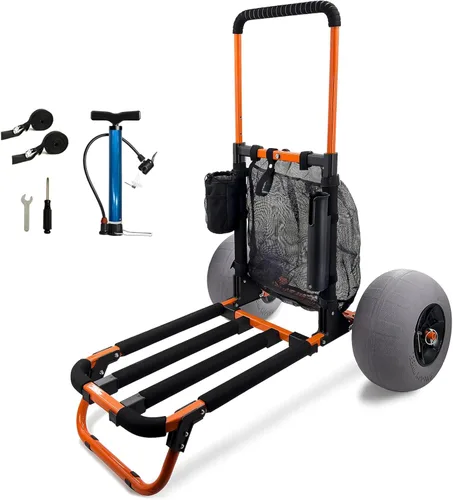 Vista 8 de Carrito de playa plegable para pesca con ruedas de globo de 12 pulgadas para arena todo terreno