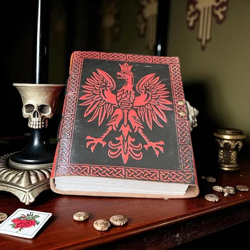 Vista 3 de Blank Spell Book of Shadows Leather Journal – Red Eagle Embossed Diary Celtic Knot Border Notebook Vintage Writing Journal, Sketchbook & Gift