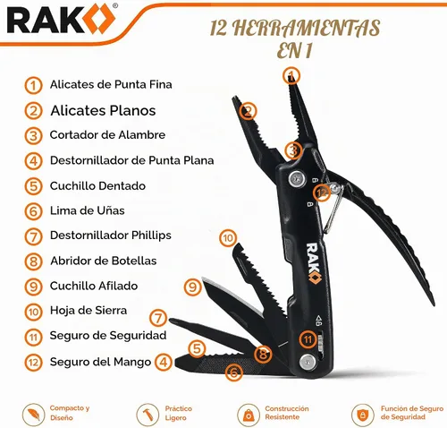 Vista 2 de RAK Pro Tools - Alicates multiherramienta – Regalos únicos geniales para papás que lo tienen todo – Multiherramienta compacta de supervivencia DIY