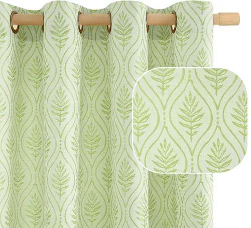 Vista 13 de BGment - Cortinas francesas de campo amarillas mostaza de 63 pulgadas de largo para dormitorio, patrón botánico de jacquard de hojas, estilo rústico