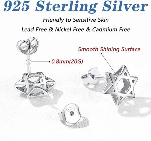 Vista 3 de Silvora Aretes de plata de ley con estrella de DavidOjo de Horus para mujeres, adolescentes y niñas, delicado embalaje de regalo