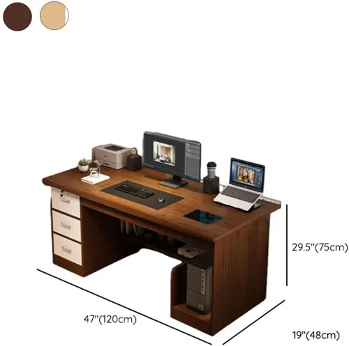 Vista 2 de Computer Desk Wood Office with Keyboard Tray, Locking Drawer and CPU Cabinet, Modern Executive Simple Writing for Home Office, 3 Drawers, 47" L x