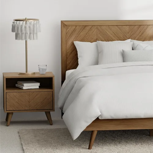 Vista 2 de eLuxurySupply Base de cama Queen con cabecero, cama de plataforma de madera de mango, diseño resistente de perfil bajo, cabecero ajustable
