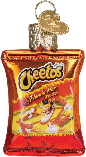 Vista 3 de Old World Christmas Gumdrops Mini Flamin' Hot Cheetos - Adorno soplado de cristal para árbol de Navidad, decoración navideña hecha a mano, colección