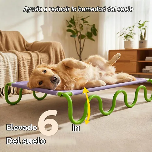 Vista 2 de ZEZE Cama elevada ondulada para mascotas, cama elevada transpirable para perros y gatos con marco de acero, tela Oxford duradera, catre refrescante