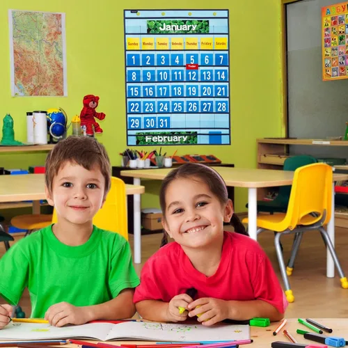 Vista 2 de Calendario mensual de bolsillo, calendario escolar, kit de calendario escolar para aula escolar recursos de aprendizaje (azul)