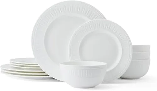 Vista 15 de Mikasa Bentlee Bone China - Juego de vajilla ligera de 12 piezas resistente a las astillas, servicio para 4, color blanco