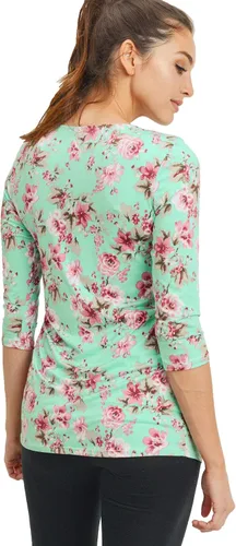 Vista 79 de LaClef - Blusa de maternidad para mujer, cuello redondo, manga 3/4, plisada al frente, estilo peplum