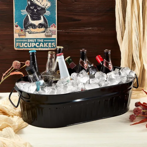 Vista 3 de Lallisa Cubo galvanizado para bebidas de 5.3 galones, cubo galvanizado de metal para hielo y bebidas con asas, para fiestas, casa de campo, piscina