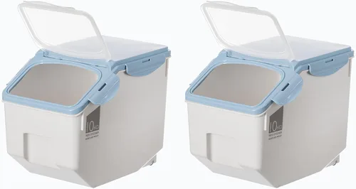 Vista 7 de Basicwise QI004138L.2 - Juego de 2 recipientes de plástico blanco para almacenar alimentos, con una taza medidora y ruedas, grande