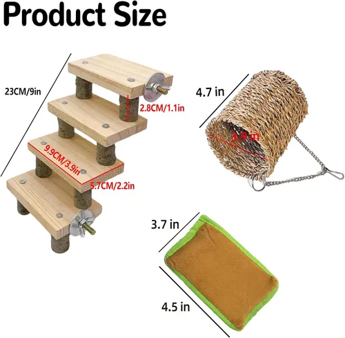 Vista 2 de Hamiledyi Juguetes de escalada para hámster, hamaca colgante de madera, juego de escaleras, accesorios de jaula para ratones de jerbo de hámster