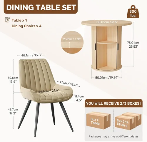 Vista 2 de Miereirl Moderno juego de comedor de 5 piezas para mesa redonda de madera de 4,31.5 pulgadas con estante de almacenamiento semiabierto y puerta