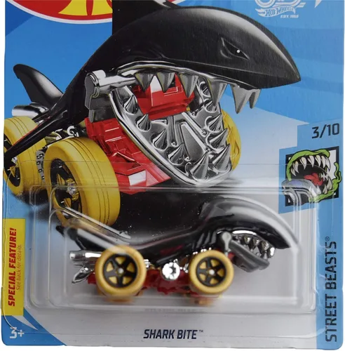 Vista 2 de Hot Wheels Shark Bite, coche de tiburón negro, escala 1:64, niño, 3 pulgadas