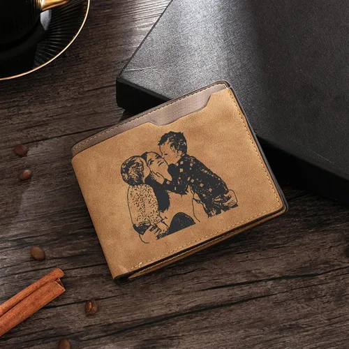 Vista 3 de Cartera personalizada para hombres – Cartera con foto personalizada grabada con imagen personalizada y nombre inicial regalos para él, novio, marido